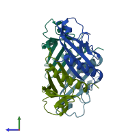 PDB entry 3zpn coloured by chain, side view.