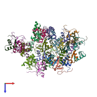 PDB entry 3zpv coloured by chain, top view.