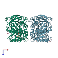 PDB entry 3zpx coloured by chain, top view.
