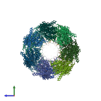 PDB entry 3zq1 coloured by chain, side view.