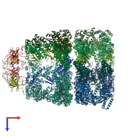 PDB entry 3zq1 coloured by chain, top view.