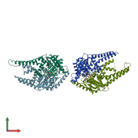 PDB entry 3zq6 coloured by chain, front view.