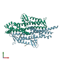 PDB entry 3zqb coloured by chain, front view.