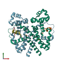 PDB entry 3zqi coloured by chain, front view.
