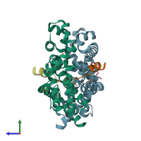 PDB entry 3zqi coloured by chain, side view.