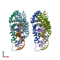 PDB entry 3zql coloured by chain, front view.