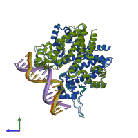 PDB entry 3zql coloured by chain, side view.