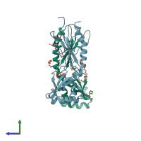 PDB entry 3zqs coloured by chain, side view.