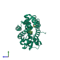 PDB entry 3zqt coloured by chain, side view.