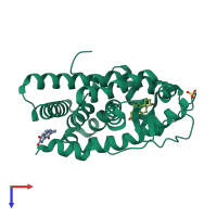 PDB entry 3zqt coloured by chain, top view.
