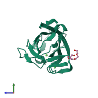 PDB entry 3zqw coloured by chain, side view.