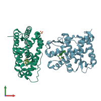 PDB entry 3zra coloured by chain, front view.