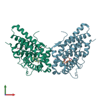 PDB entry 3zrb coloured by chain, front view.