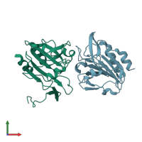 PDB entry 3zrd coloured by chain, front view.