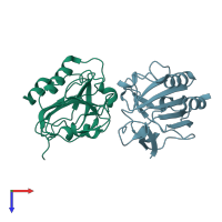 PDB entry 3zrd coloured by chain, top view.