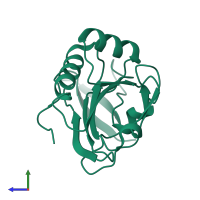 PDB entry 3zre coloured by chain, side view.