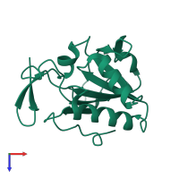 PDB entry 3zre coloured by chain, top view.