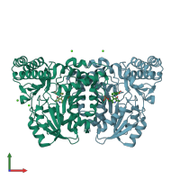 PDB entry 3zrr coloured by chain, front view.