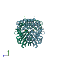 PDB entry 3zrr coloured by chain, side view.
