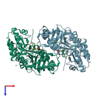PDB entry 3zrr coloured by chain, top view.
