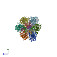 PDB entry 3zry coloured by chain, side view.