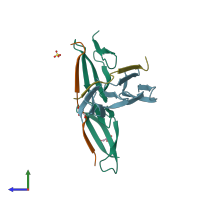 PDB entry 3zrz coloured by chain, side view.