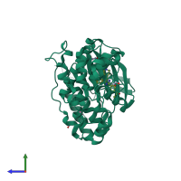 PDB entry 3zs5 coloured by chain, side view.