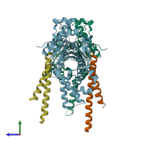 PDB entry 3zs8 coloured by chain, side view.