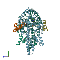 PDB entry 3zs9 coloured by chain, side view.