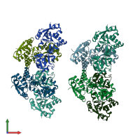 PDB entry 3zsf coloured by chain, front view.