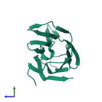 PDB entry 3zsl coloured by chain, side view.