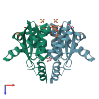 PDB entry 3zsx coloured by chain, top view.