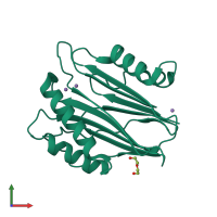 PDB entry 3zt9 coloured by chain, front view.