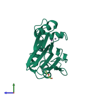 PDB entry 3zt9 coloured by chain, side view.