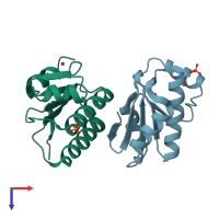 PDB entry 3ztb coloured by chain, top view.