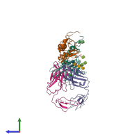 PDB entry 3ztn coloured by chain, side view.