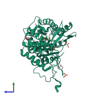 PDB entry 3zu3 coloured by chain, side view.