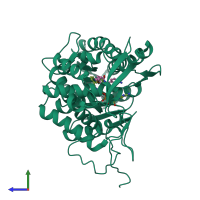 PDB entry 3zu5 coloured by chain, side view.