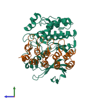 PDB entry 3zu7 coloured by chain, side view.