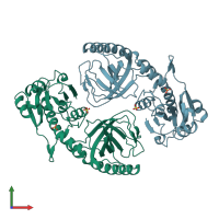 PDB entry 3zug coloured by chain, front view.