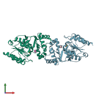 PDB entry 3zup coloured by chain, front view.