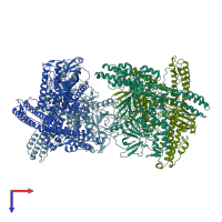 PDB entry 3zus coloured by chain, top view.