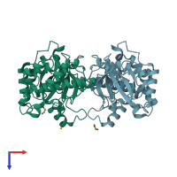 PDB entry 3zuu coloured by chain, top view.