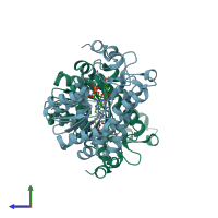 PDB entry 3zv6 coloured by chain, side view.