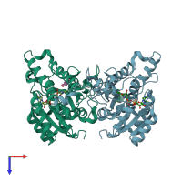 PDB entry 3zv6 coloured by chain, top view.