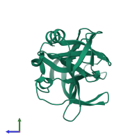 PDB entry 3zv8 coloured by chain, side view.