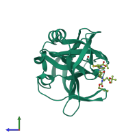 PDB entry 3zvd coloured by chain, side view.