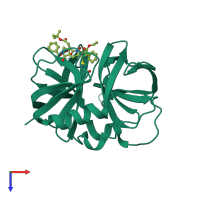 PDB entry 3zvd coloured by chain, top view.