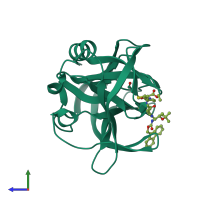 PDB entry 3zve coloured by chain, side view.