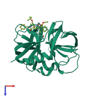 PDB entry 3zvf coloured by chain, top view.